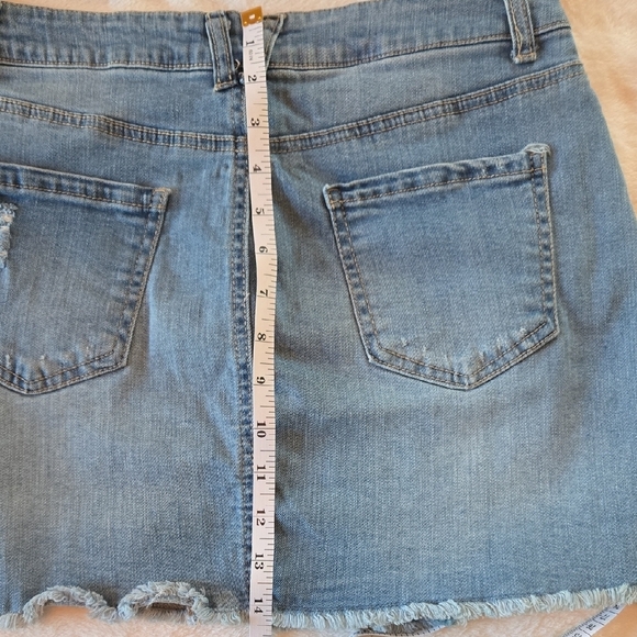 Wax Jeans LA Med Cut-Off Jean Skirt Daily Distressed Denim Club Beach Festival - Picture 7 of 7